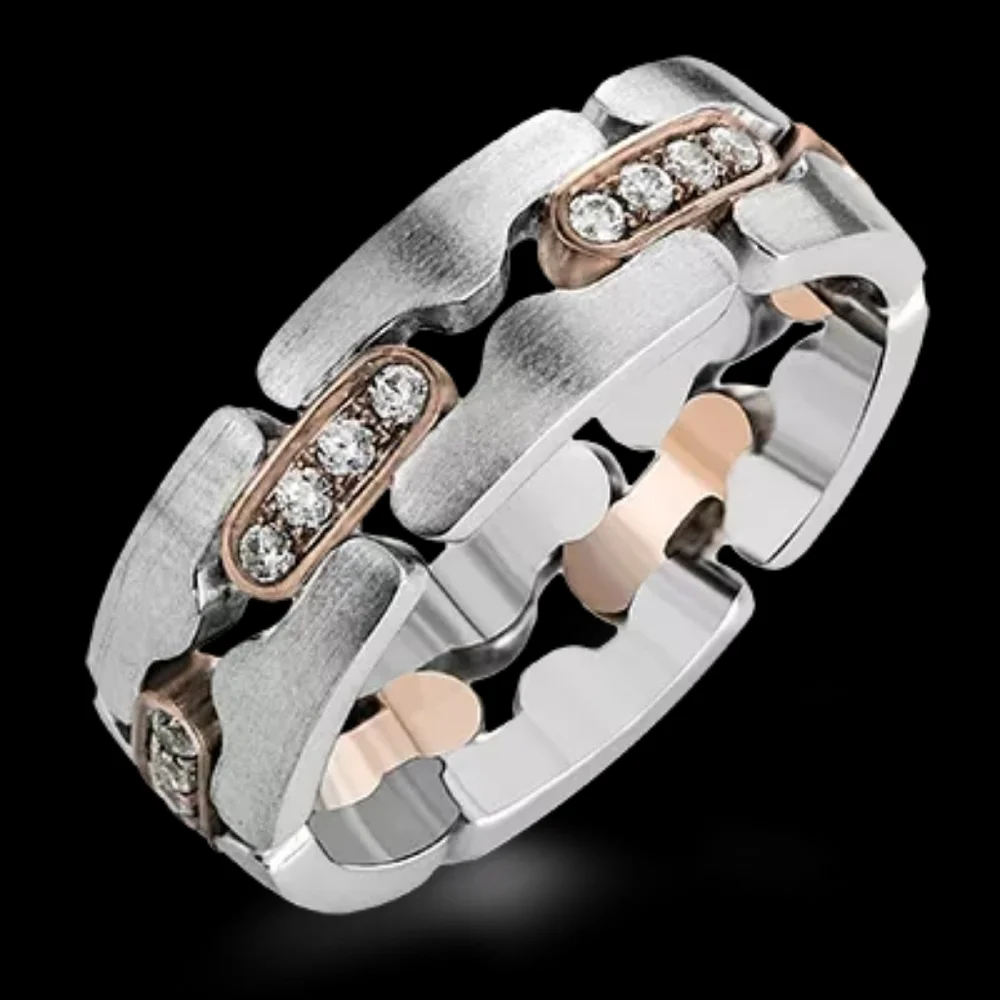 New Unisex Two Tone Diamond Ring - Picture 4 of 5